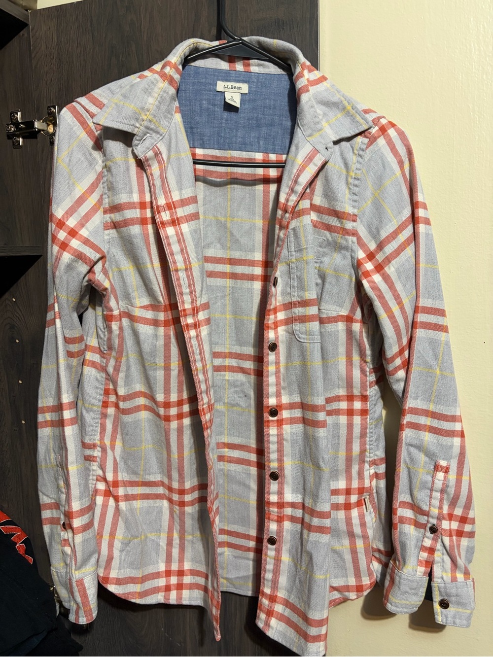 Women’s Plaid L.L. Bean Button-Up Jacket - Light Blue & Coral